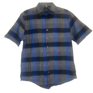 Rodd & Gunn Men’s Blue Plaid Original Fit Cotton Button Up Short Sleeve Shirt M
